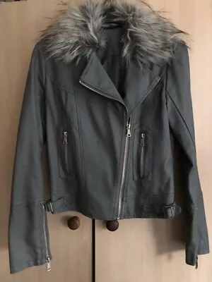 Buy Faux Leather Grey Biker Jacket Select UK6 • 9.99£