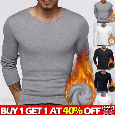 Buy Men Thermal Inner Fleece T-shirt Winter Warm Top Trouser Full Sleeve T-Shirt UK • 7.99£