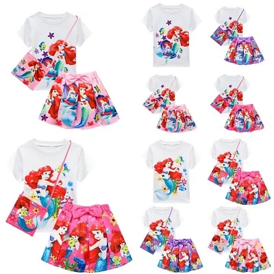 Buy The Little Mermaid Girls Dress T-shirt Skirts Set Bag Summer Holiday Outfits • 8.33£