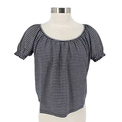 Buy Madewell Texture & Thread Shirt Navy Striped Puff Short Sleeve Peasant Top 2XS • 2.37£