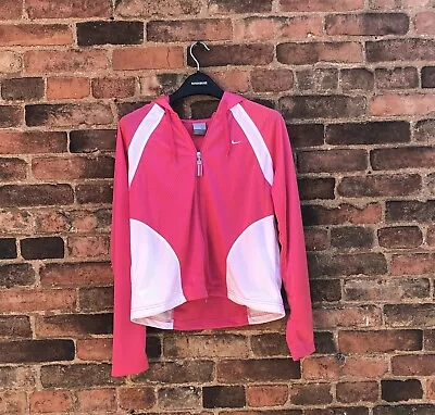 Buy Nike Size M (8-10) Pink White Mesh ZipUp Sports Running Top Jacket Hooded Hoodie • 12.99£