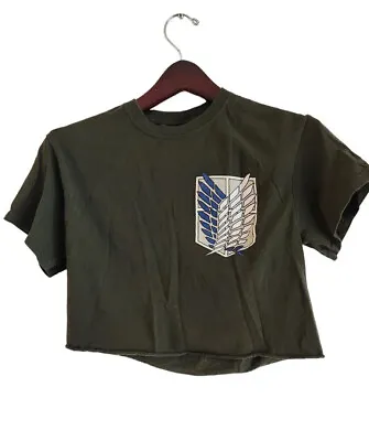 Buy Attack On Titan T-Shirt Womens Small Green Cotton Short Sleeve Crew Neck Cropped • 12.28£