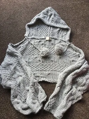 Buy Ladies River Island Soft Knit Cosy Grey Hooded Scarf Wrap Pom Pom Shawl • 7.99£