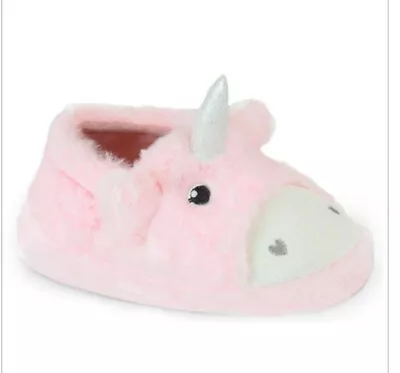 Buy Toddler Girls Baby Pink Cute Fluffy Faux Fur Unicorn Slippers In UK Sizes 2-3 • 9.50£