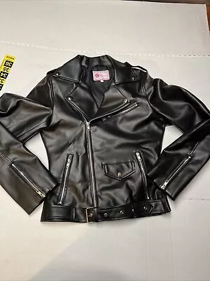 Buy Celeb Leather Jacket Women’s Small Patched Zippers Belt Black South Side Serpent • 42.61£