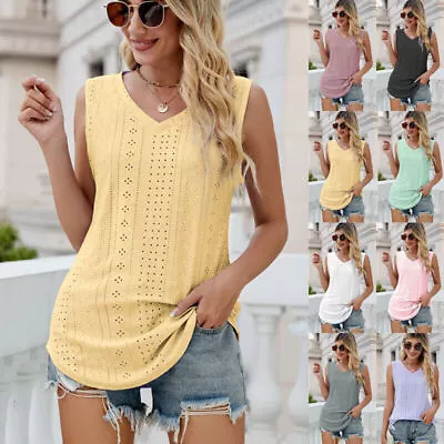 Buy Plus Size Womens Sleeveless V Neck Vest Tank Tops Ladies Casual Loose T Shirt • 8.98£