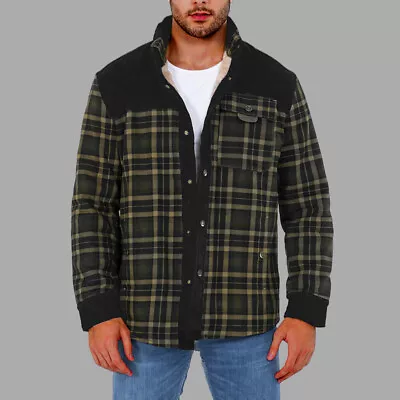 Buy Mens Fleece Lined Coat Jacket Plaid Check Thick Shacket Winter Warm Outwear • 18.69£
