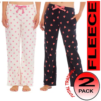 Buy  2 Pairs Ladies Womens Fleece Pyjamas Lounge Pants Bottoms  • 14.95£