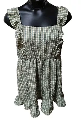 Buy Wild Fable Apron Dress Juniors Sz XXL Sleeveless Gingham Green Ruffle Cottage  • 14.73£