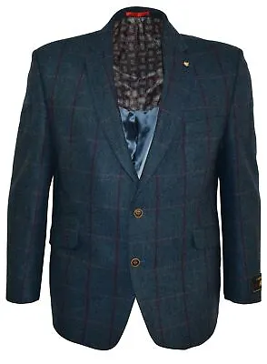Buy SCOTT Mens Classic Pure Wool Window Check Sports Jacket In Teal In Size 50 To 60 • 84.95£