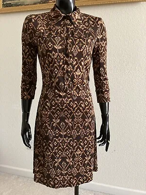 Buy 🎄DVF Dress Silk Knit Size 10 Brown Print Pockets Ruched • 56.70£