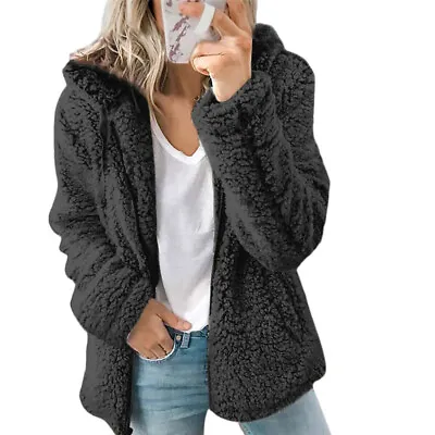 Buy Womens Teddy Bear Fluffy Coat Zip Up Winter Cardigan Fleece Hoody Jacket Outwear • 20.75£