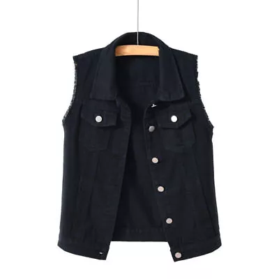 Buy Lady Denim Vest Waistcoat Top Jeans Sleeveless Jacket Casual Coat Oversize UK • 24.89£