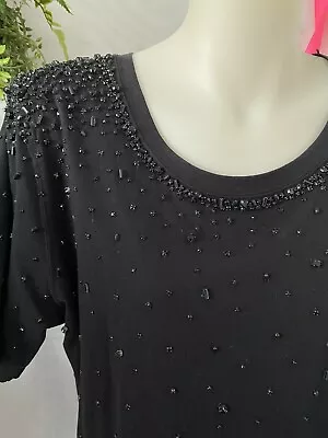 Buy Witchery Black Long Tshirt L Embellished Jeweled Gems Blouse Top Short Sleeves • 31.39£