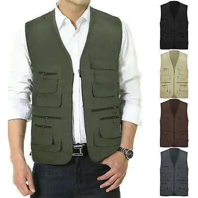 Buy Mens Multi Pocket Vest Hunting Fishing Waistcoat Safari BodyWarmer Gilet Jacket • 14.89£
