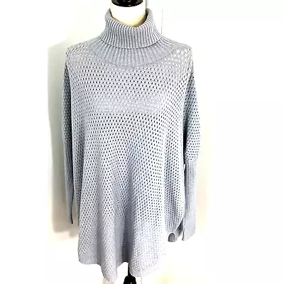 Buy Lauren Vidal Xl  Open  Knit Blue Turtleneck  Pullover Sweater Dolman Sleeve • 18.94£