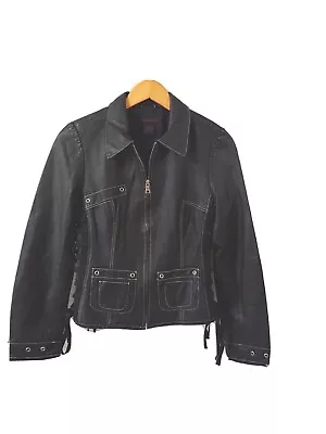 Buy Gypsies And Lords Jacket Womens S Black Leather Zipup Pockets Side Laceup Lined • 30.59£
