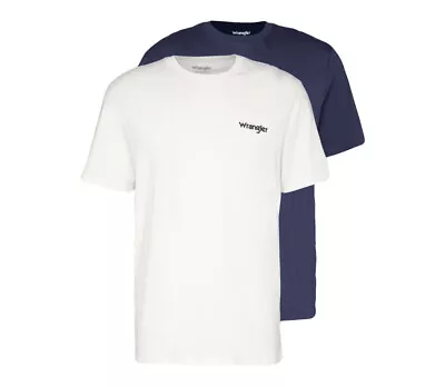 Buy WRANGLER Mens T-shirt Top Tee Navy/White 2 In Pack S  M  XL  100%cotton • 20.99£