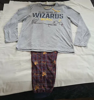 Buy Harry Potter Mens Grey Maroon Printed 2 Piece Long Pyjama Set Size XXL New • 18.82£