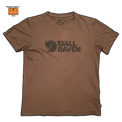Buy Men's FJALL RAVEN T-Shirt Brown Logo Short Sleeve Crew Neck (Size Medium) • 18.99£