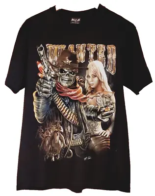 Buy Wild Tee Shirt New Skull Bullets 'Wanted' Black Graphic Gothic Top Large • 6£
