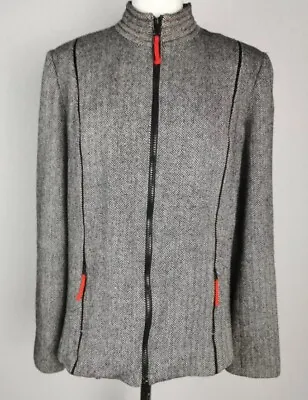Buy LAKELAND Wool Herringbone Chevron Print Black White Red Fitted  Jacket Size 10 • 14.50£