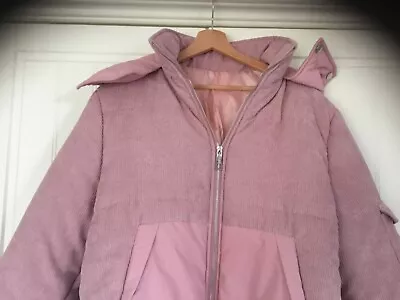 Buy Women's Pink Hooded Padded Jacket - Part Corduroy - Size 14  • 10£