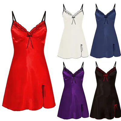 Buy Womens Sexy Satin Chemise Lingerie Pyjamas Nightdress Slip Dress Nightwear PJs • 1.69£