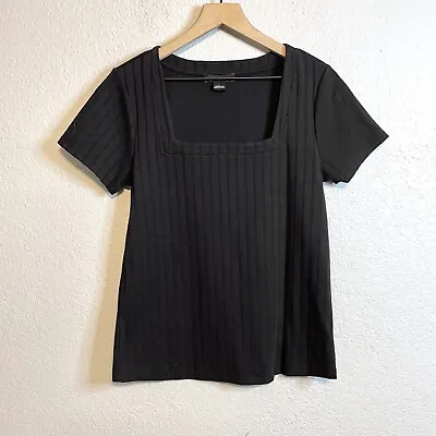 Buy SANCTUARY Women's L Square Neck Ribbed Short Sleeve Tee Shirt Black • 16.40£