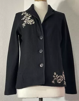 Buy Dash Size 10 Jacket 100% Wool Black Embroidered Flowers Warm Elegant  • 13.90£