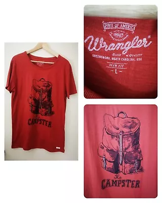 Buy Wrangler T- Shirt Large  The Campster  Backpacker  Cotton Rusty Red FREE POSTAGE • 10£