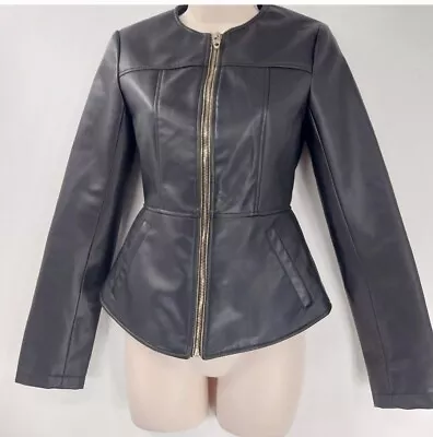 Buy Zara XS Faux Leather Fitted Collarless Jacket Black • 19.99£