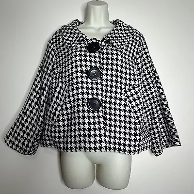 Buy Lapis Black & White Houndstooth Wool Poly Cropped Cape Swing Jacket Women's S • 19.26£