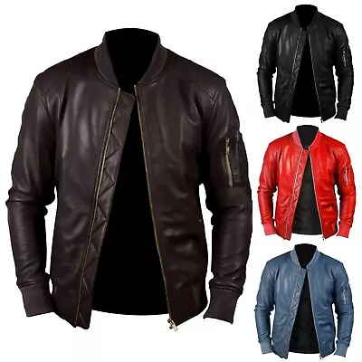 Buy New Mens Black Slim Fit Biker Retro Vintage Genuine Lambskin Leather Jacket Uk • 29.99£