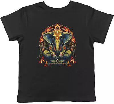 Buy Meditating Indian Elephant Kids T-Shirt Prosperity Obstacle Remover Lucky Girls • 5.99£