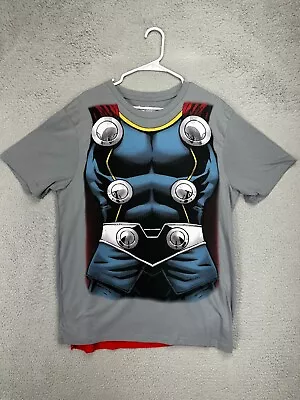 Buy Marvel Shirt Boys XL Grey Avengers Assemble Thor Cape Costume Tee T-Shirt Youth • 14.96£