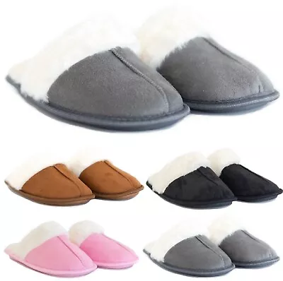 Buy Ladies Slip On Bedroom Womens Warm Fleece Lining Slippers Flat Indoor Shoes Size • 6.95£