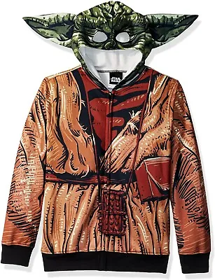Buy YODA STAR WARS Zip-Up Sweatshirt Costume Hoodie W/ Mask & Ears Boys Sz. 4-18 • 29.29£