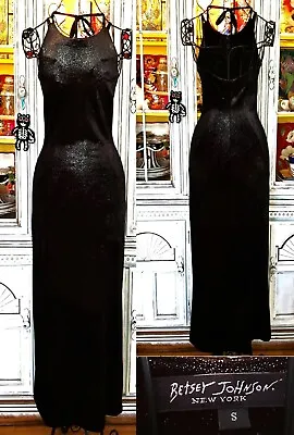 Buy Vintage Betsey Johnson New York 90s Black Velvet Stretch Glitter Long Maxi Dress • 192.14£
