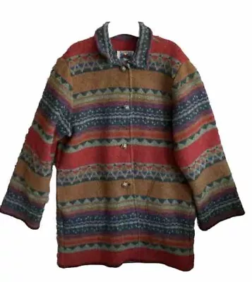 Buy Vintage Wooded River Southwestern Blanket Coat Women’s M Frog Buttons Navajo • 75.77£