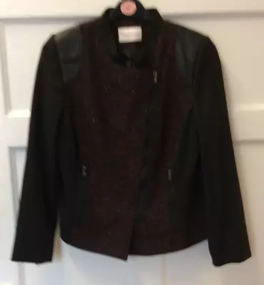 Buy Marisota Black & Red Textured Biker Jacket With Faux Leather Detail Size 14 • 9.99£