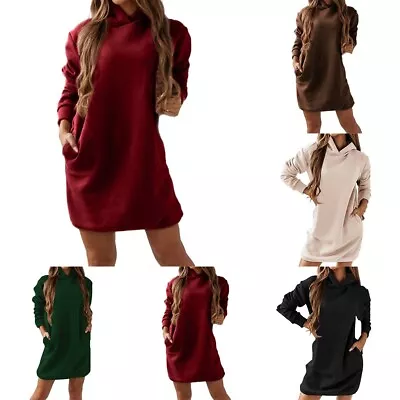Buy Effortlessly Stylish Women's Hooded Long Sleeve Jumper Dress With Pocket • 36.98£