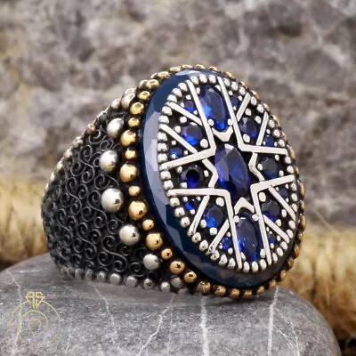 Buy Men Multi Stone Wedding Ring Cool Anniversary Vintage Band Design Blue Sapphire • 137.69£