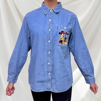 Buy Vintage Disney Mickey, Minnie Embroidered Denim Blue Casual Shirt   • 19.95£