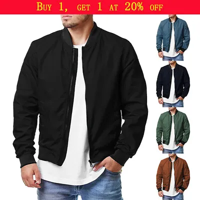 Buy Mens Zip Windbreaker Coat Casual Outwear Lightweight Bomber Baseball Jacket UK • 14.99£