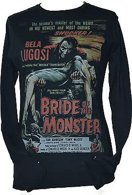Buy Womens Fitted Long Sleeve Black T Shirt Bela Lugosi Bride Of The Monster Horror • 19.95£