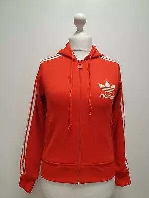 Buy Ff969 Womens Adidas Originals Red White Trim Zipped Sweatshirt Hoodie Uk 14 • 19.99£