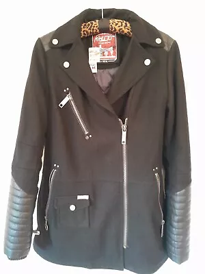 Buy Khujo Black Wool Biker Jacket Zipped Size 12  • 49.99£