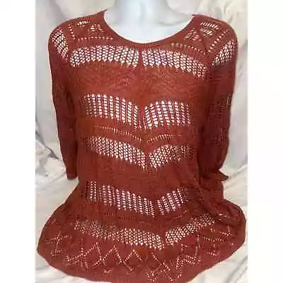 Buy CATO Open Knit Sweater XLARGE Burnt Red (Length 26”) Dress Casual 3/4 Sleeve • 12.97£