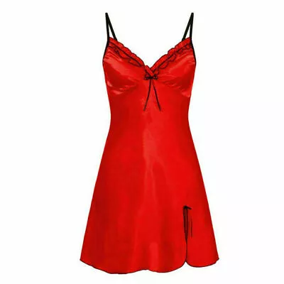Buy Womens Lace Satin Silk Strappy Nightdress Nightie Sleepwear Ladies Pajamas Robe • 6.59£
